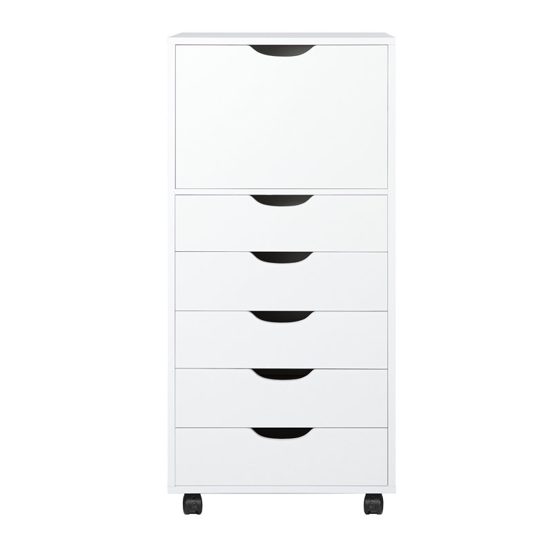 Commode d'appoint 6 tiroirs, armoire mobile à roulettes verrouillables, rangement de bureau moderne, Blanc