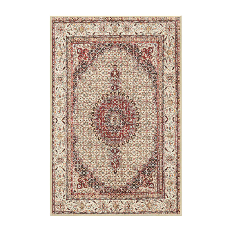 Tapis beige/rouge traditionnel, Rectangle 5 pi x 7 pi