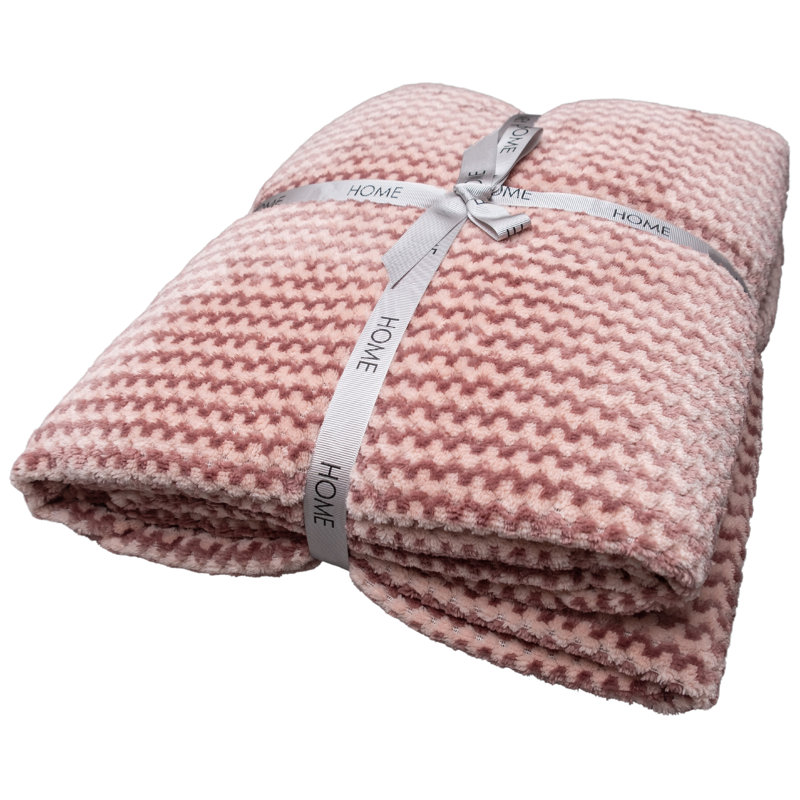 Pink and White Knitted Fleece Throw Blanket, 60" x 80"