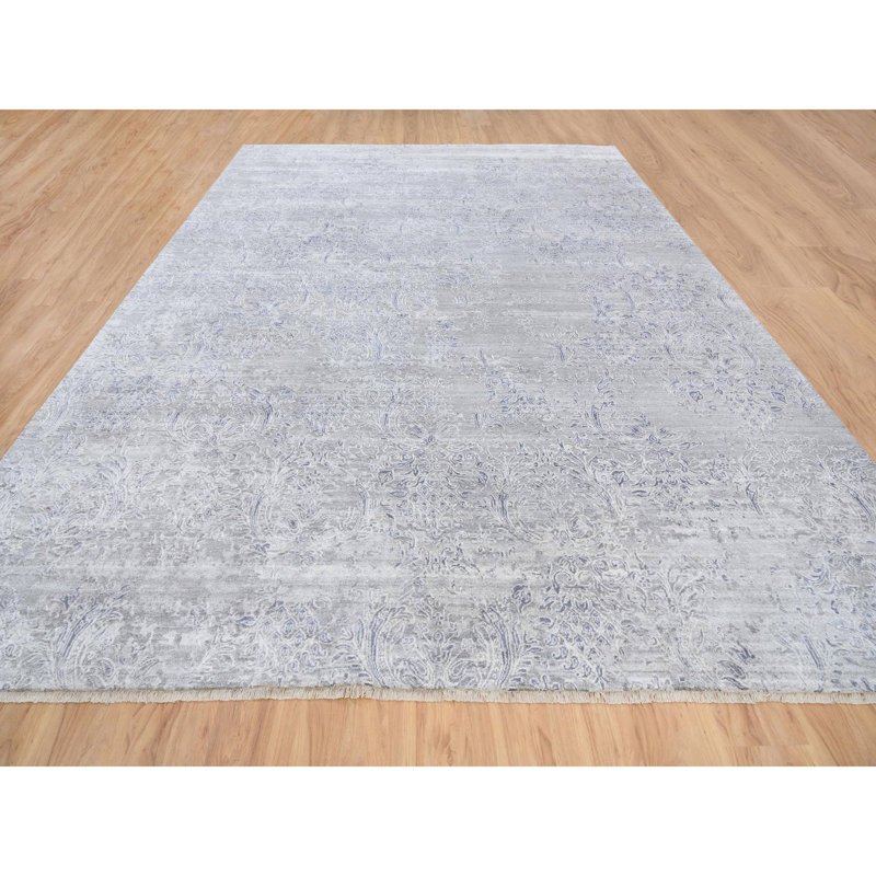 Tapis damassé noué à la main ivoire 10 pi x 13 pi 10 po ivoire en laine et en soie à base de plantes 4EA17C3493784BE88CFC4C6FEA59BD84
