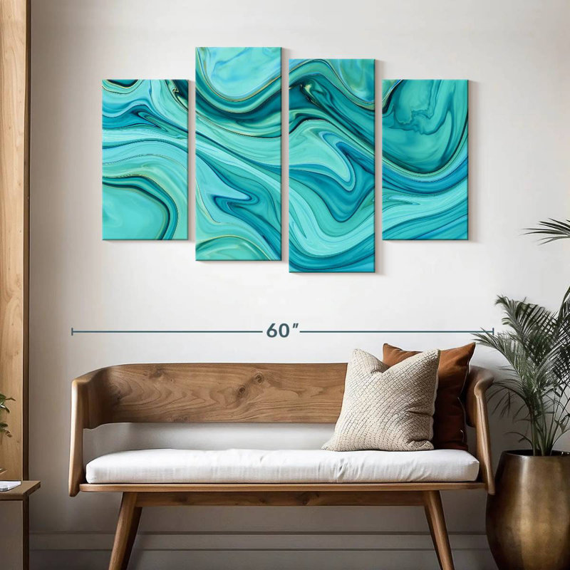 Aqua Abstract, H 32 po x l 52 po