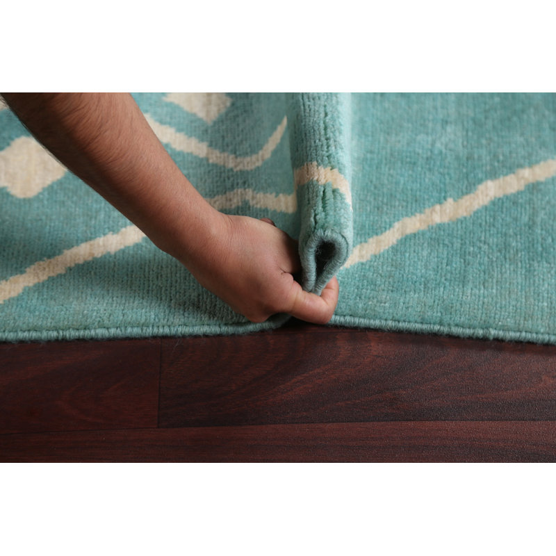 Tapis turquoise à teinture végétale marocain noué à la main 8 x 10