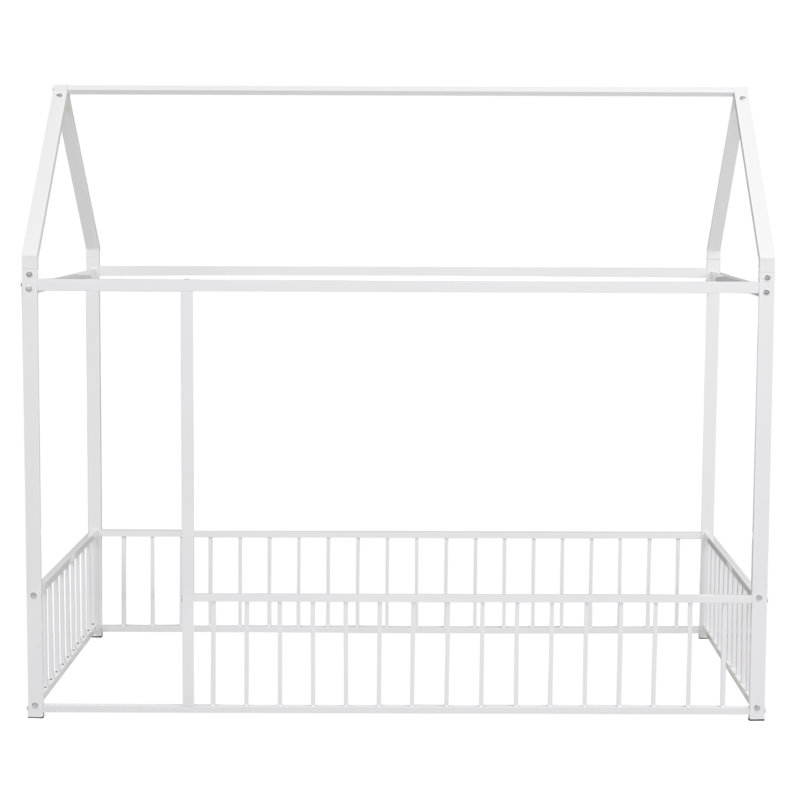 Structure de lit en métal avec clôture, pour enfants, adolescents, Lit simple, Blanc