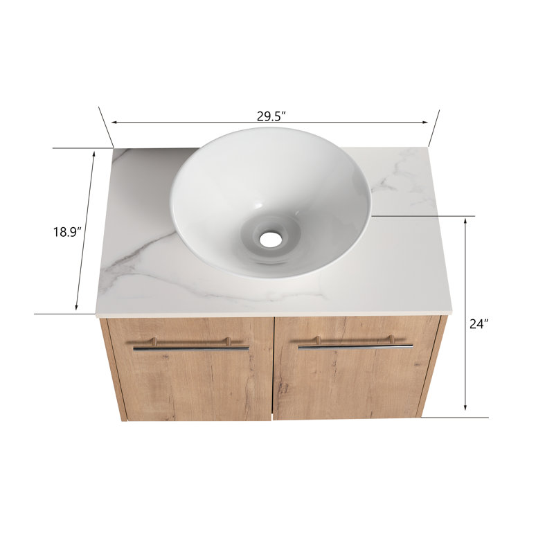 Ensemble de meuble-lavabo mural simple 29,56 po avec plateau en céramique Maxis