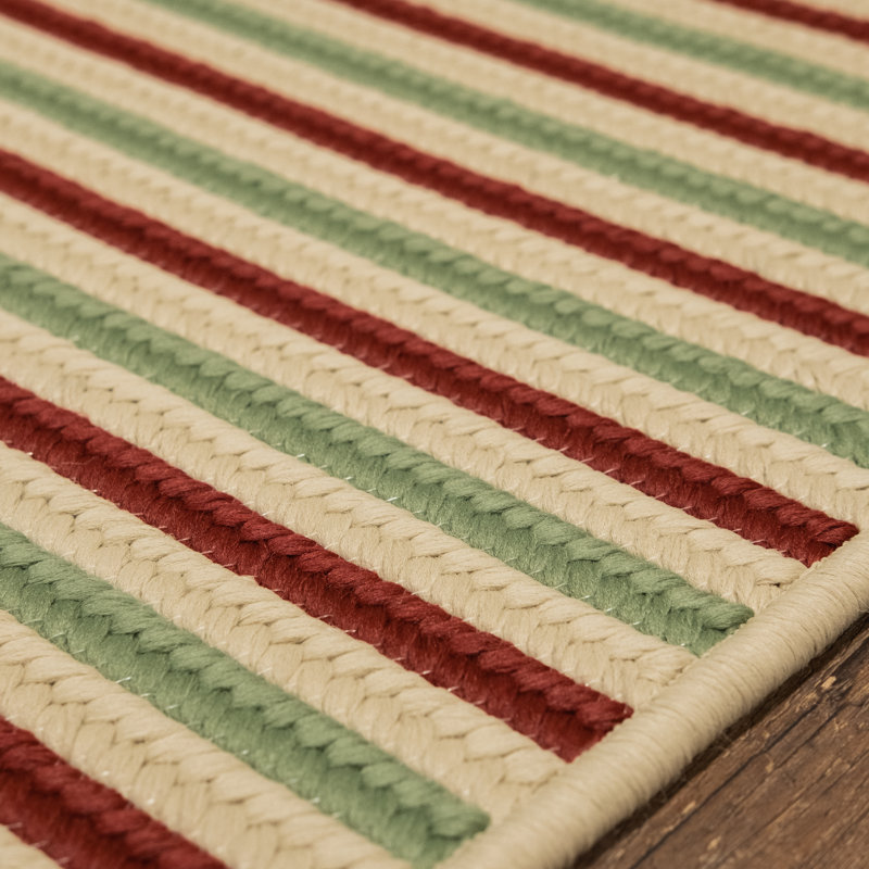 Tapis en polypropylène tissé à la main rayé rouge / beige Aion, Rectangle 2 pi 4 po x 4 pi