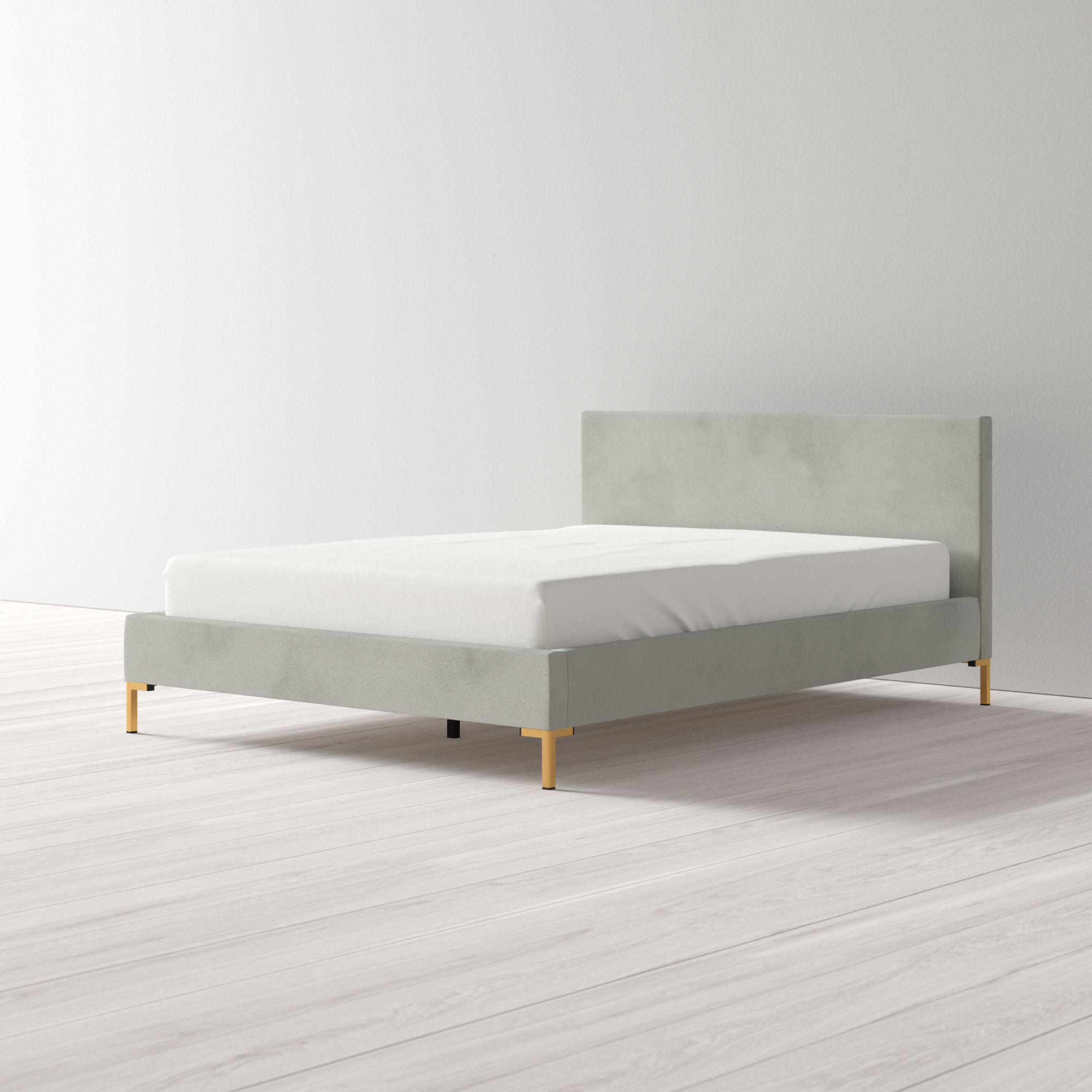 Rand Upholstered Bed, Full, Bella Light Gray Performance Velvet, Black Wood