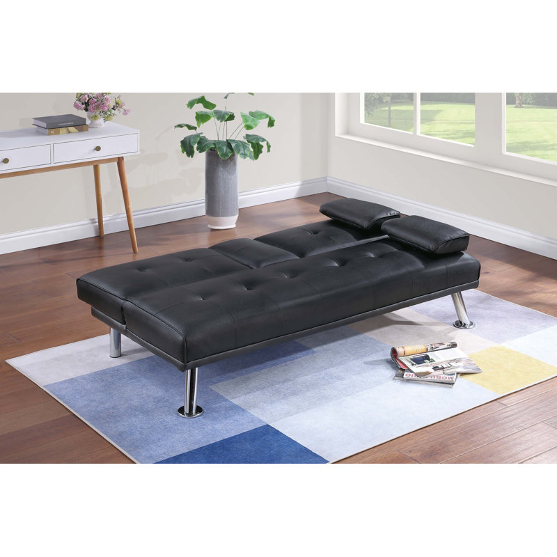 Neston Adjustable Sofa Fold-Down Table W/ Cup Holders, Black