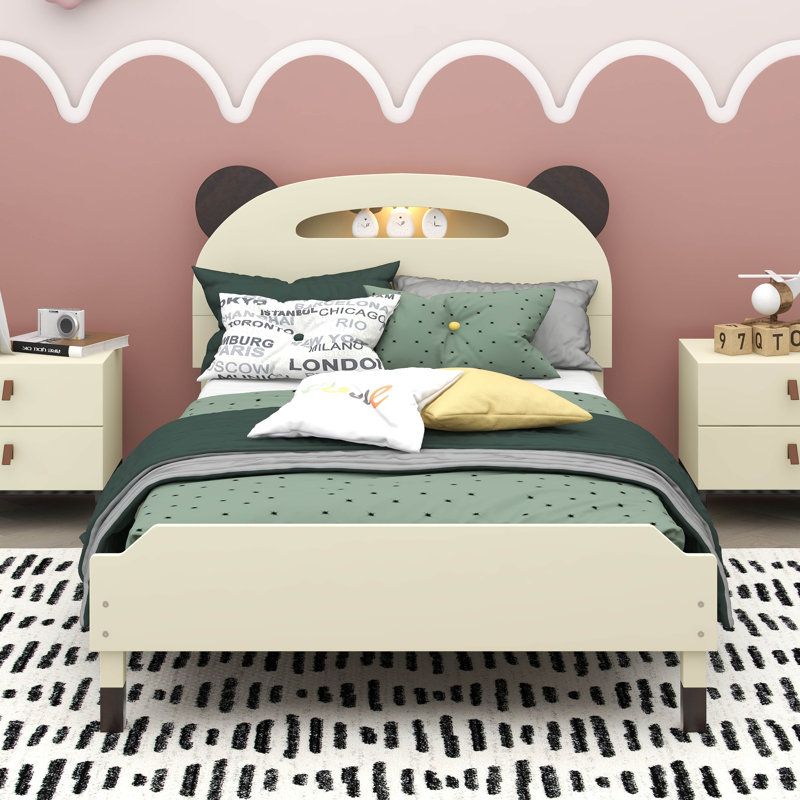 Lit plateforme en bois Loretta, Crème / noyer
