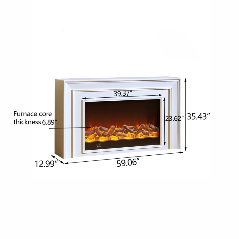 Foyer électrique ivoire blanc paysage, H 35,43 po x l 59,06 po x P 12,99 po