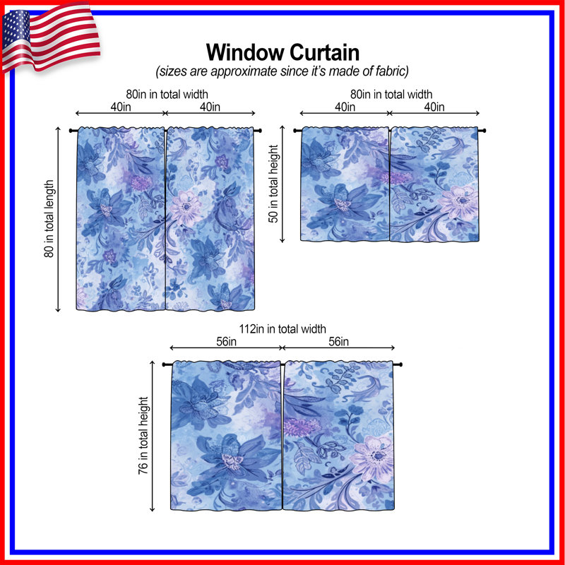 Rideaux obscurcissant à motif floral bleu et mauve à motif floral - 2 panneaux, 40 po x 50 po - 2 panneaux