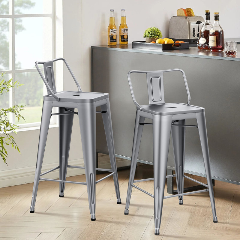 Metal Counter And Bar Stools, Counter Stool (26" Seat Height), Silver