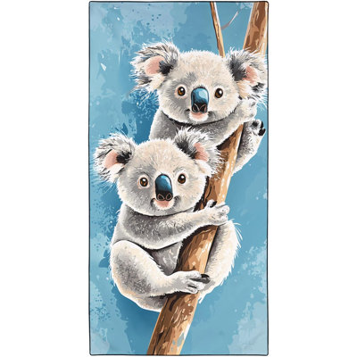 Serviette de plage Koala surdimensionnée 35 po x 70 po, mignonne impression d'arbre qui grimpe aux arbres, serviettes en microfibre fines et légères à séchage rapide sans sable pour le yoga de plage