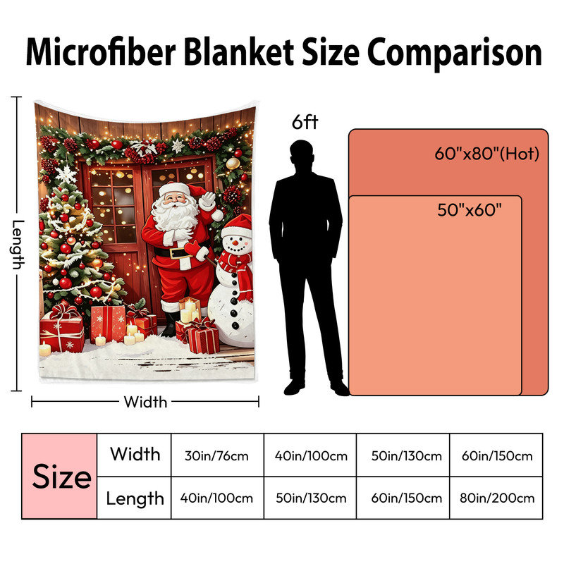 Plaid de Noël en flanelle polaire JYK, léger, respirant, doux et chaud en microfibre pelucheuse, 102 x 127 cm, motif porte du Père Noël