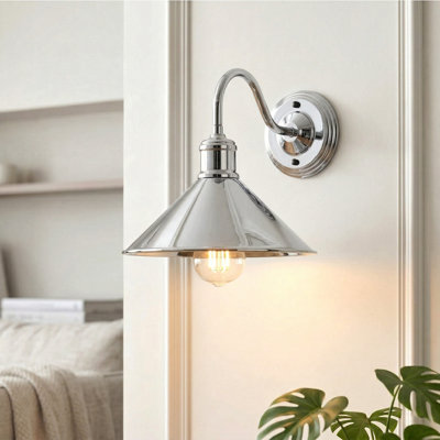 Shaliqua Industrial Armed Wall Sconce — Vintage Industrial Cone Shade, E27 Compatible.