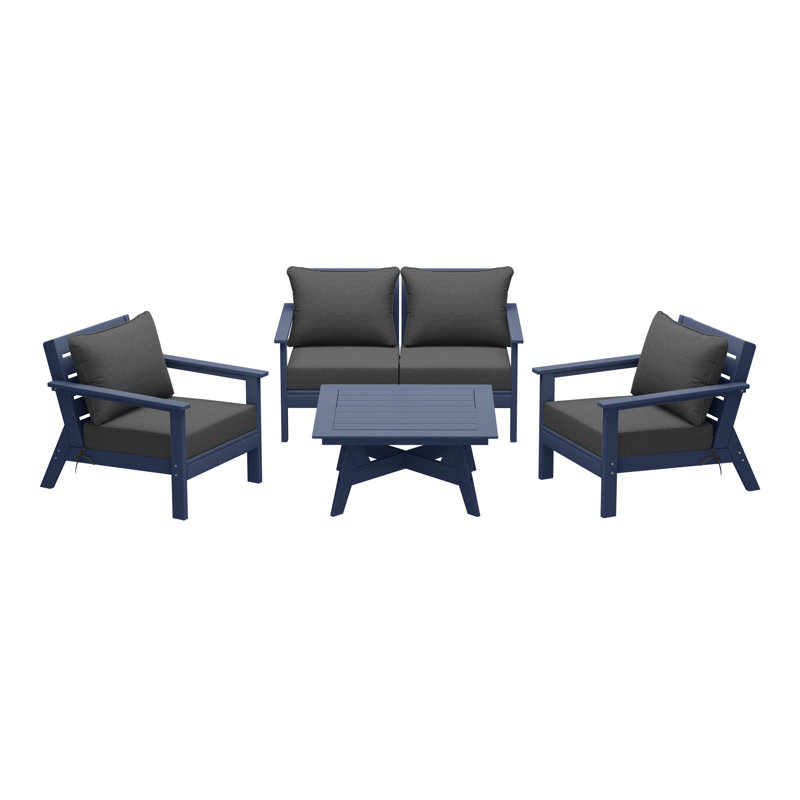 Ensemble de conversation à assise profonde 5 pièces, Marine, Gris