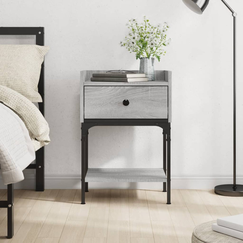 Shabari 40.5cm W Iron Bedside Table, Grey Sonoma, Individual