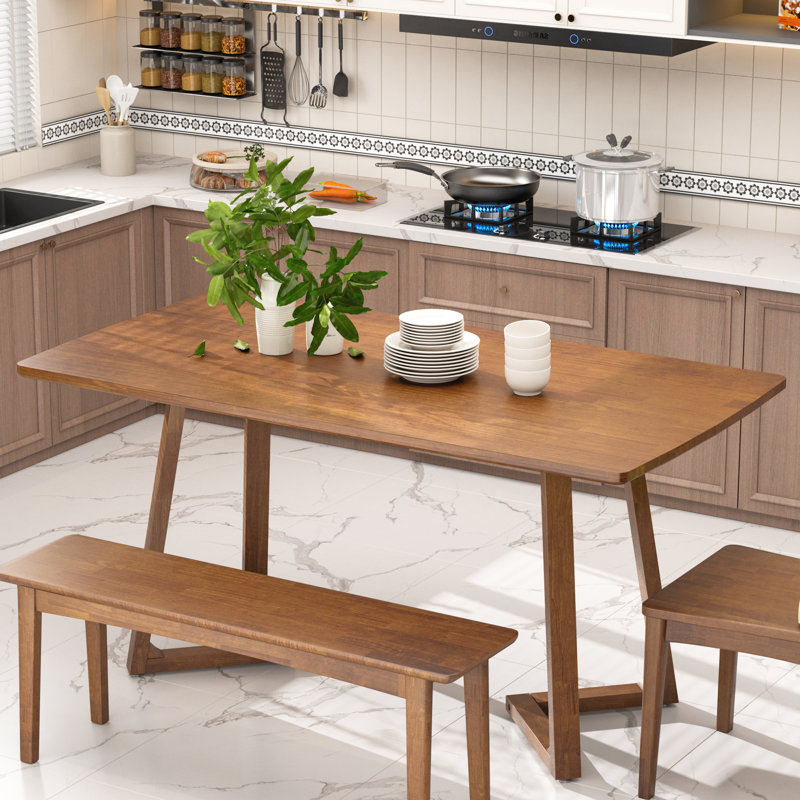 Modern Dining Table For 6 People, Large Rectangular Solid Wood Kitchen Table, Farmhouse Kitchen Tables With V-shaped Wooden Legs, Long Dining Room Tables For Living Room, Home Furniture, Walnut