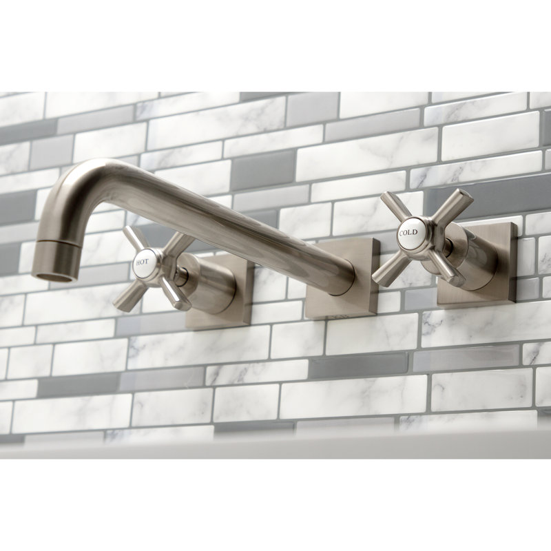 Kingston Brass Millennium Two-Handle 3-Hole Wall Mount Roman Tub Faucet, Brushed Nickel