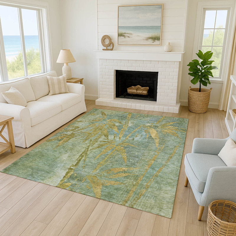 Machine Washable Indoor/Outdoor Lafferty ACN2222 Botanical Rug, Rectangle 5 pi x 7 pi 6 po