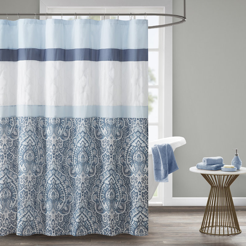 Rideau de douche imprimé et brodé, Bleu