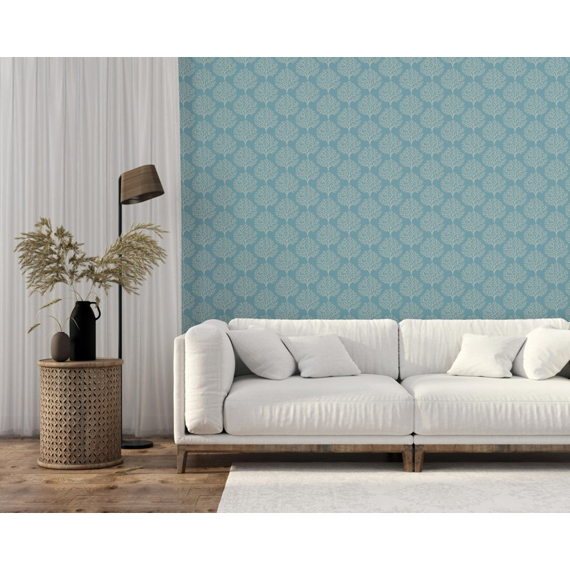 Beach Coral - Wallpaper, Green, Faux Grasscloth