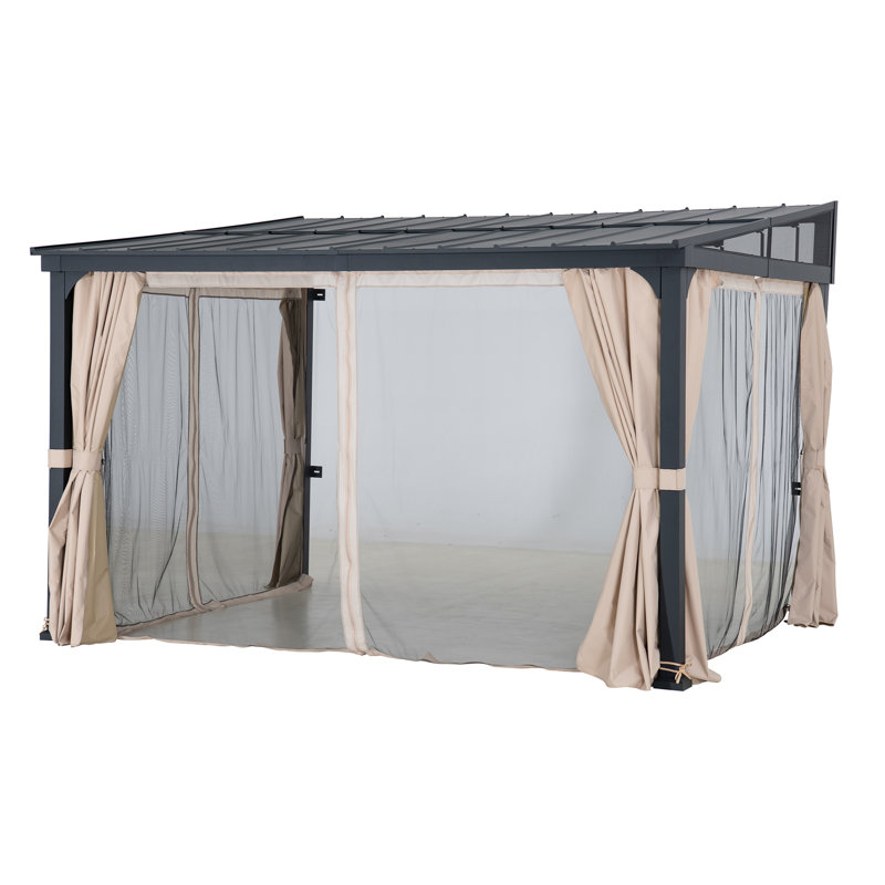 Large Black Wall-Mounted Gazebo with Curtains and Netting