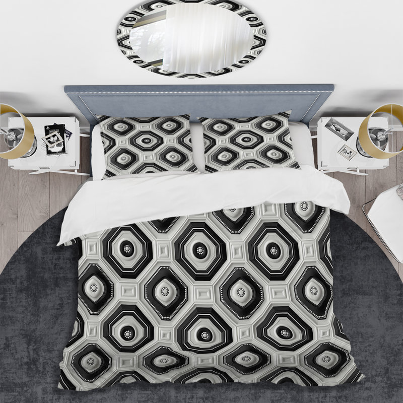 Ensemble de housse de couette blanc Modern Octagon I - Modern, King Duvet Cover + 2 King Shams