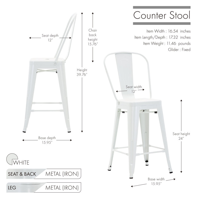 Tabouret de bar Wyatt, Blanc