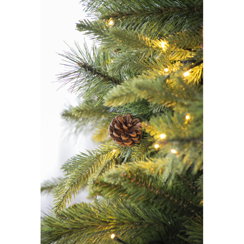 7-Foot White Pre-Lit Pine Christmas Tree with Faux Pinecones