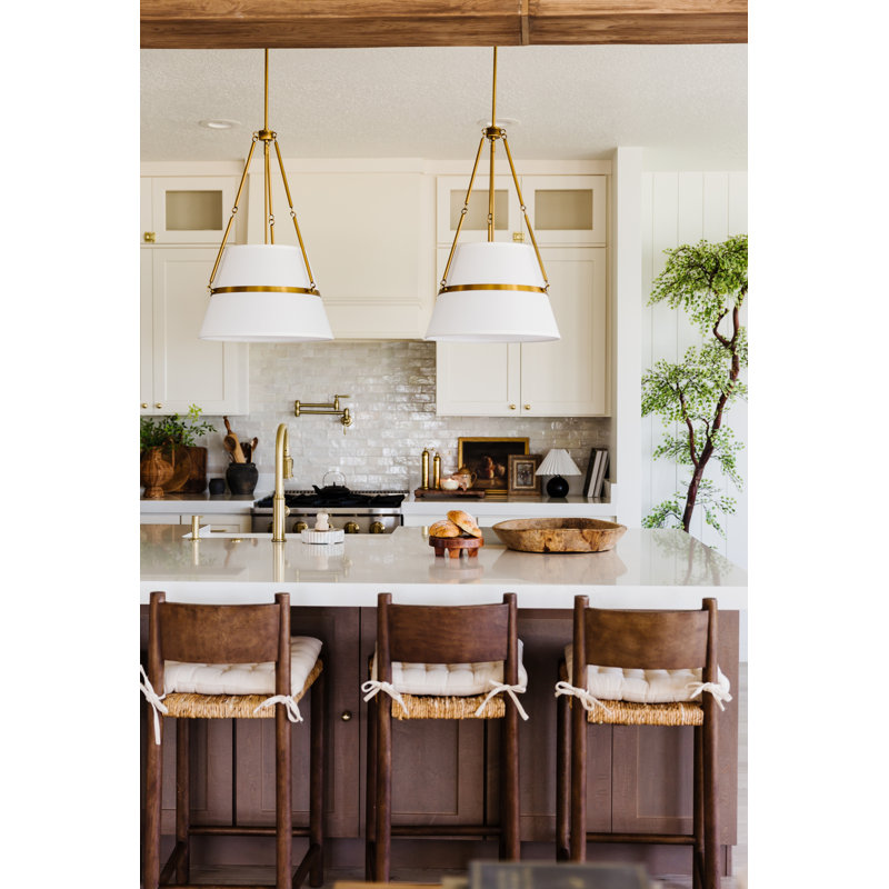 Oliver 1 - Light Pendant, Aged Gold/White Linen