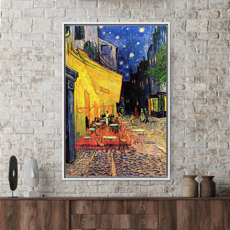 Reproduction d'art sur toile imprimée: Van Gogh Cafe Terrace Night Starry Sky Decor, 1P WhiteFramedCanves