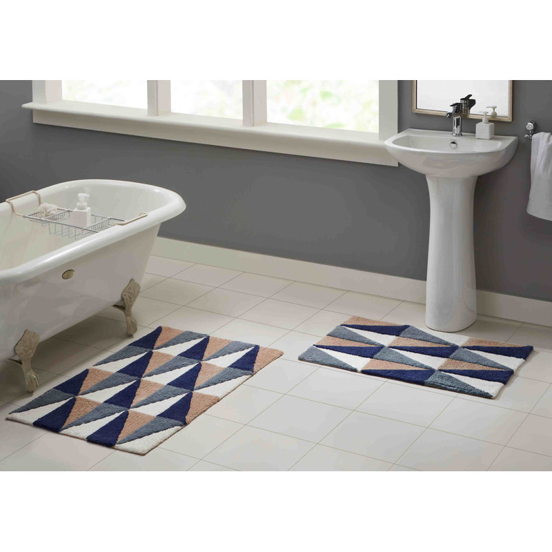 Chevery Cotton Blend Non-Slip Bath Rug, Blue Sienna