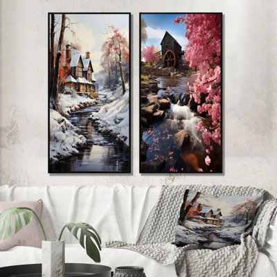 " White Brown Milling In The Winter " 2 - Pieces