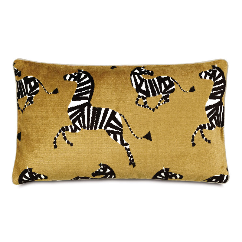 Gold Velvet Lumbar Pillow with Zebra Design