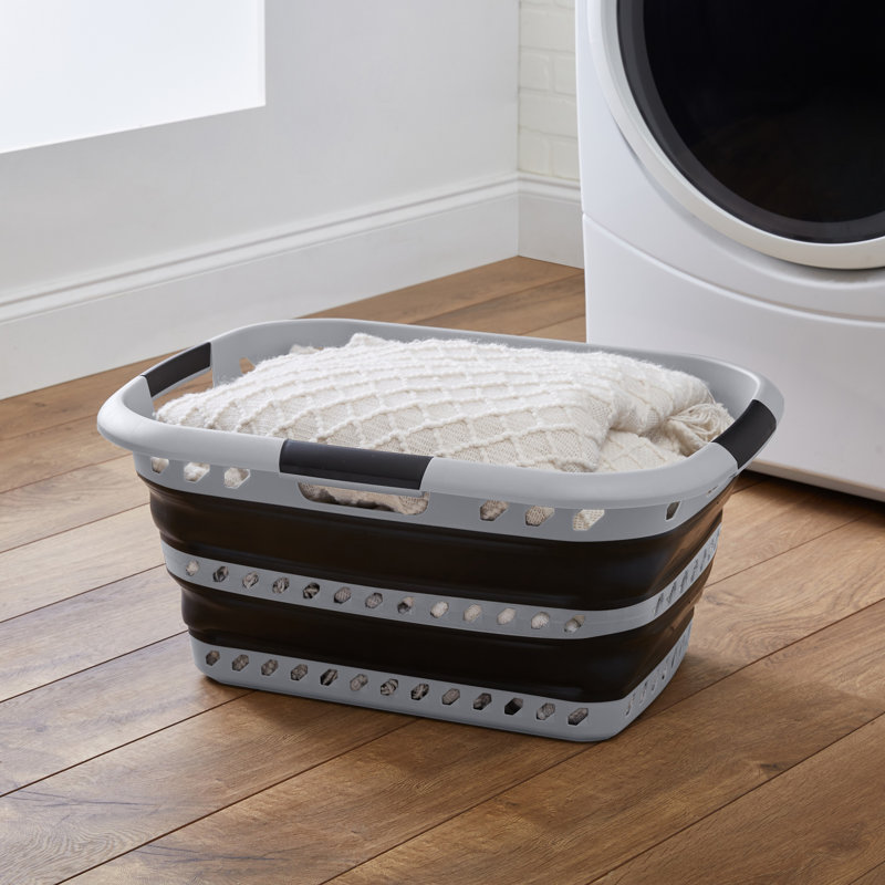  Collapsible Laundry Basket in Grey/Black, Gray