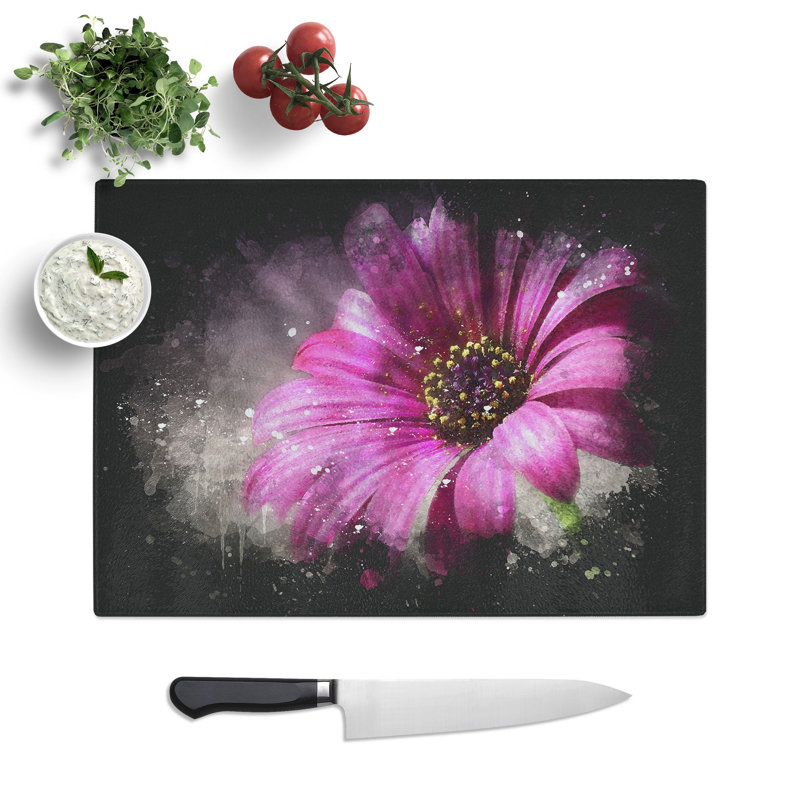 Tempered Glass Purple Daisy Chopping Board, 28.5 cm x 39 cm
