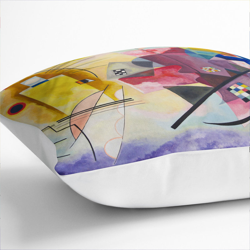 Yellow-Red-Blue Square Throw Cushion, White, 40cm H x 40cm W x 15cm D