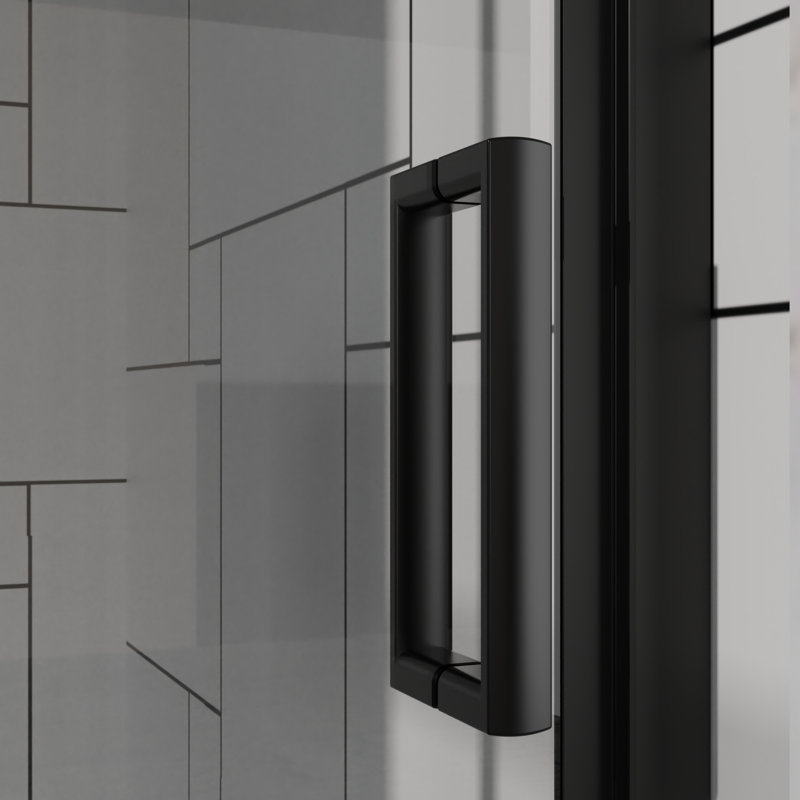 32" - 33.2" Adjustable Width Glass Shower Door, 6Mm Tempered Clear Glass, Black Finish, Reversible Installation, 180 Pivot System, Heavy Duty Zinc Alloy Handle, Water Sealing 32"X 72" Door With 1/4