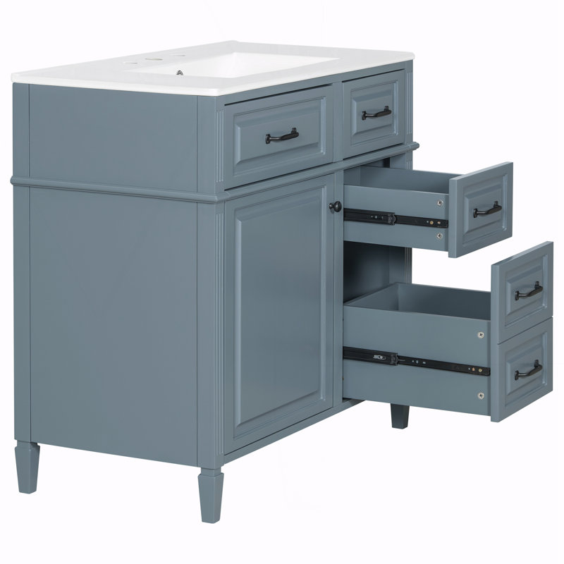 Meuble-lavabo de salle de bain avec comptoir en céramique, Noir, Bleu gris