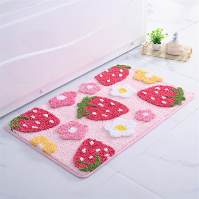 Rikako Green and Pink Non-Slip Backing Bath Mat