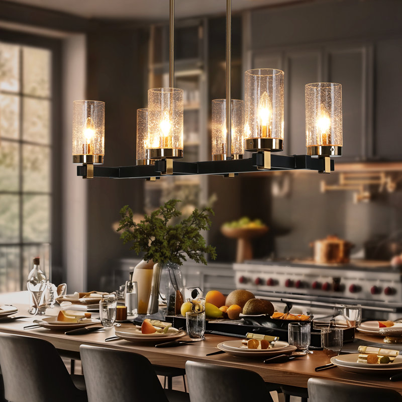 Marrina 6-Light Classic Kitchen Island Linear Pendant Light with Seeded Glass Shades