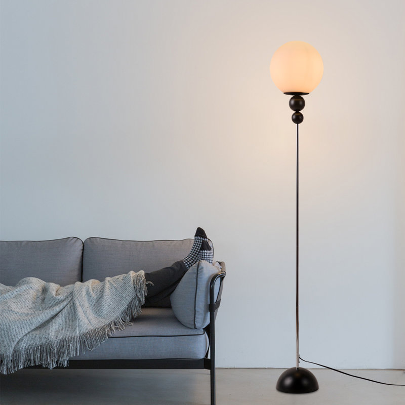 # Modern 63" Black Globe Glass Floor Lamp with Frosted Glass Shade, E26 Socket, Foot Switch, Mid-Century Standing Lamp for Living Room, Bedroom, Office