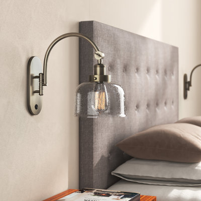 Shauna 8" W Metal 1-Light Swing Arm Sconce with Bell Glass Shade 