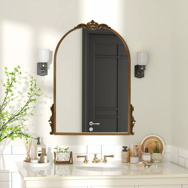 Antique Arched Crown Baroque Vanity Mirror, Antique Gold, 32" x 24"