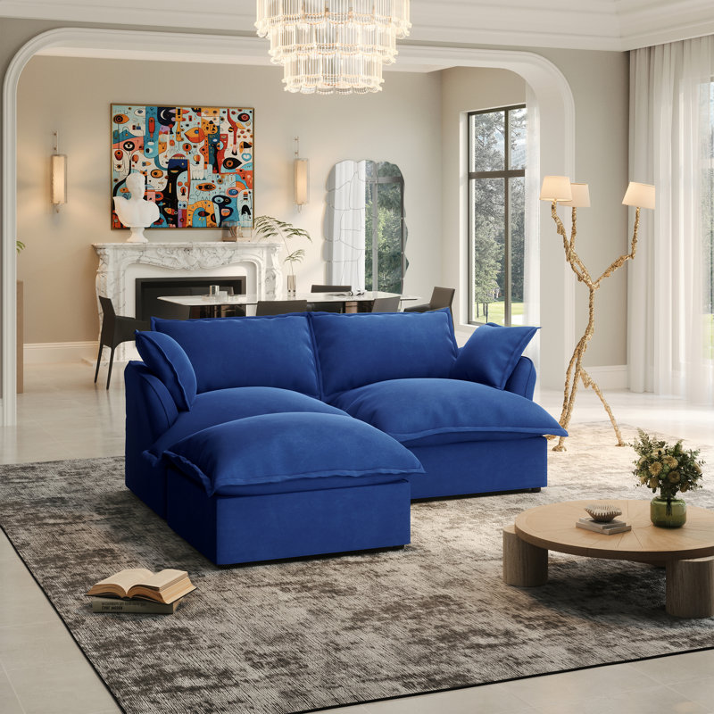 Canapé rembourré modulaire en forme de L pour salon Rinny, Bleu