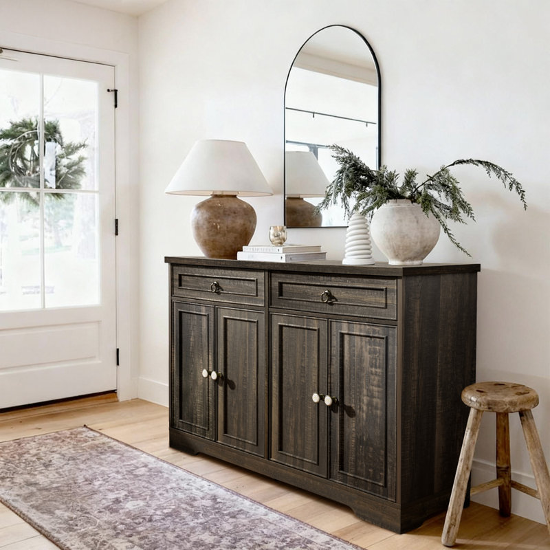 Buffet de 43,3 po avec buffet de table épaissi en bois avec tablette réglable pour armoire d'appoint, Brun