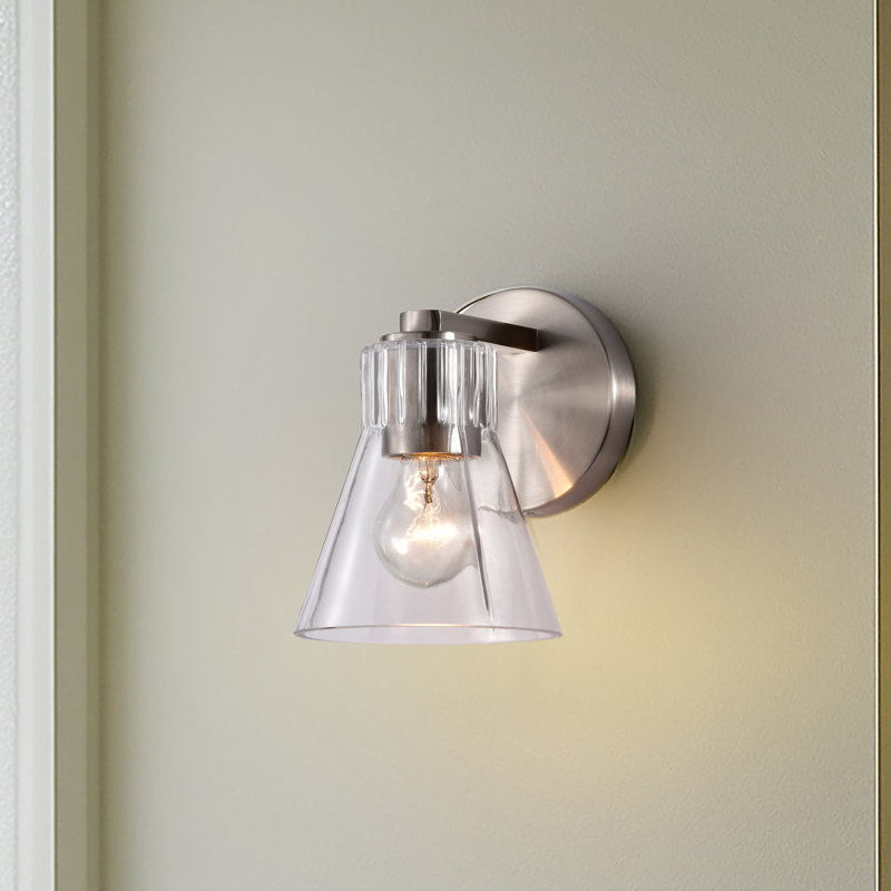 Meuble-lavabo 1 lumière Spruill - verre transparent, Nickel brossé