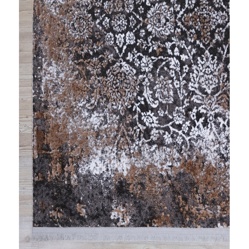 Tapis floral noir / vison Frederico, Rectangle 6 pi 7 po x 9 pi 6 po