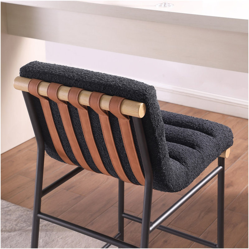 Liana 17.75"W Black Boucle Fabric Counter Height Chair, Black