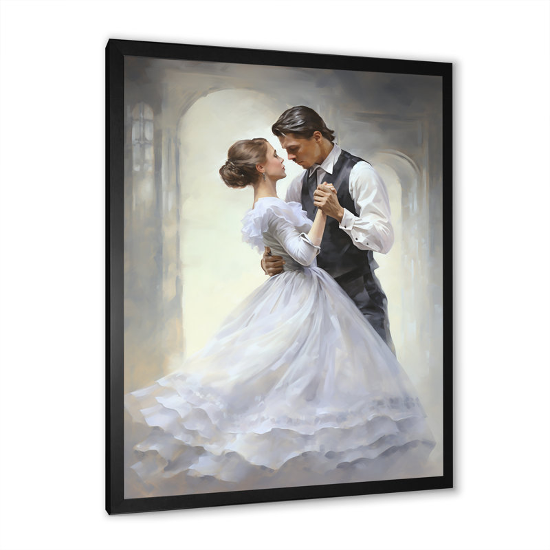 Danse valse en blanc - imprimé, Cadre simple noir, H 32 po x l 16 po x P 1 po